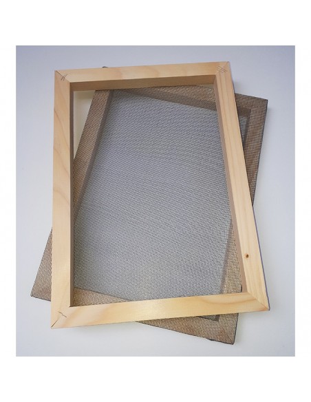 Tamis et cadre de calibrage pour la fabrication du papier. Tamis de pâte à papier disponibles au format A3, A4 et A5.