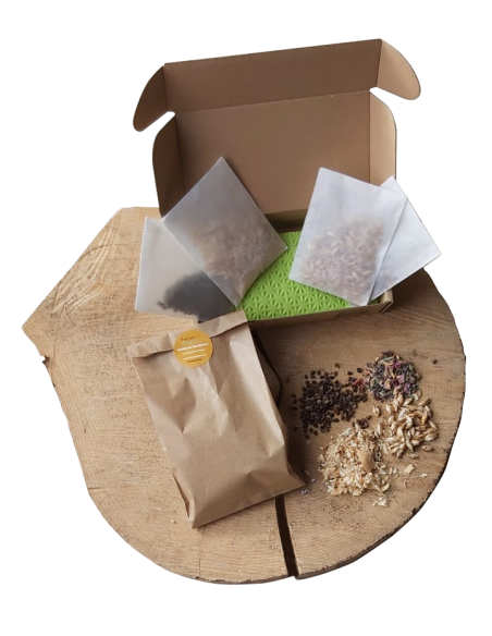 Contenu de ma boîte à fournitures du kit de fabrication de feuilles de papier.