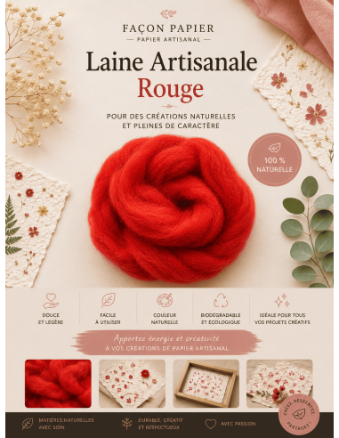 Laine vierge naturel rouge carmin.
