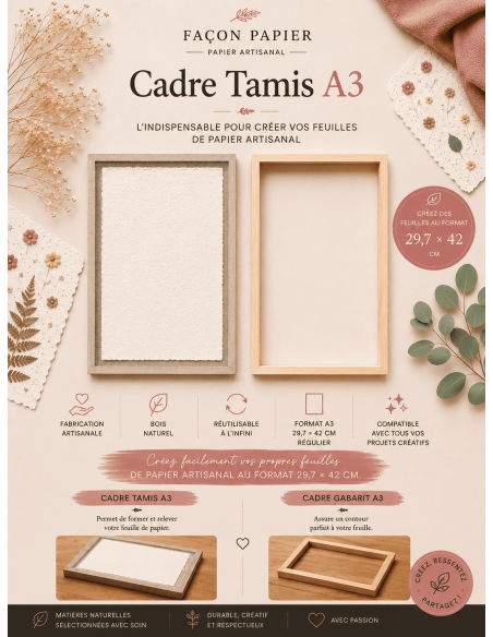 Tamis et cadre de calibrage A3 pour la fabrication du papier.