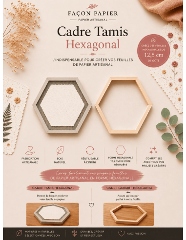 Tamis et cadre de calibrage HEXAGONAL pour la fabrication de papier.